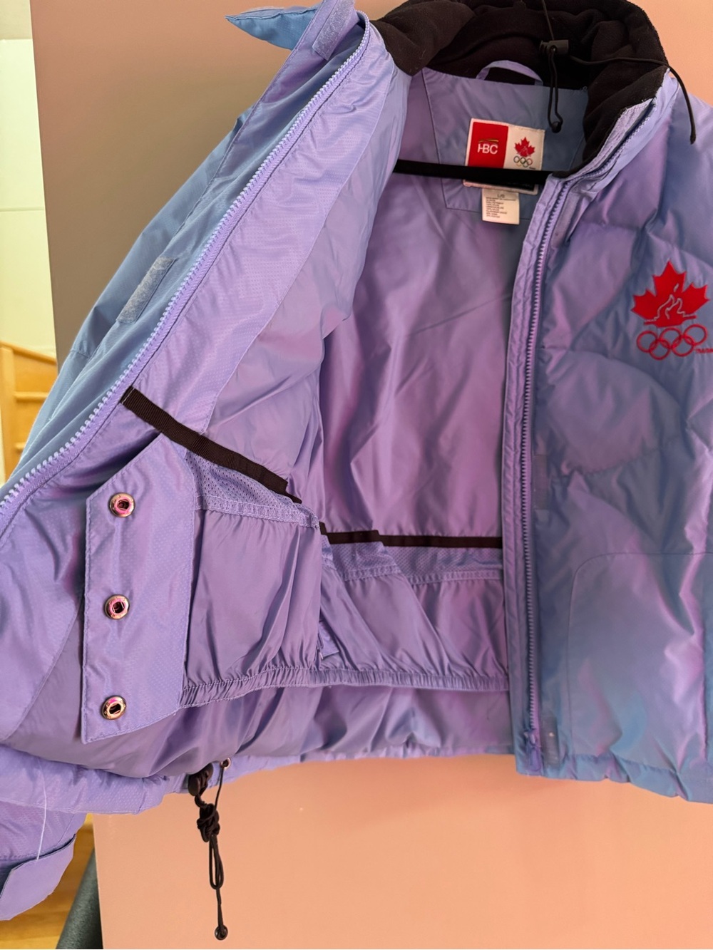 Lavender light Blue Puffer Jacket with Red Olympic embroidered logo - Picture 7 of 12